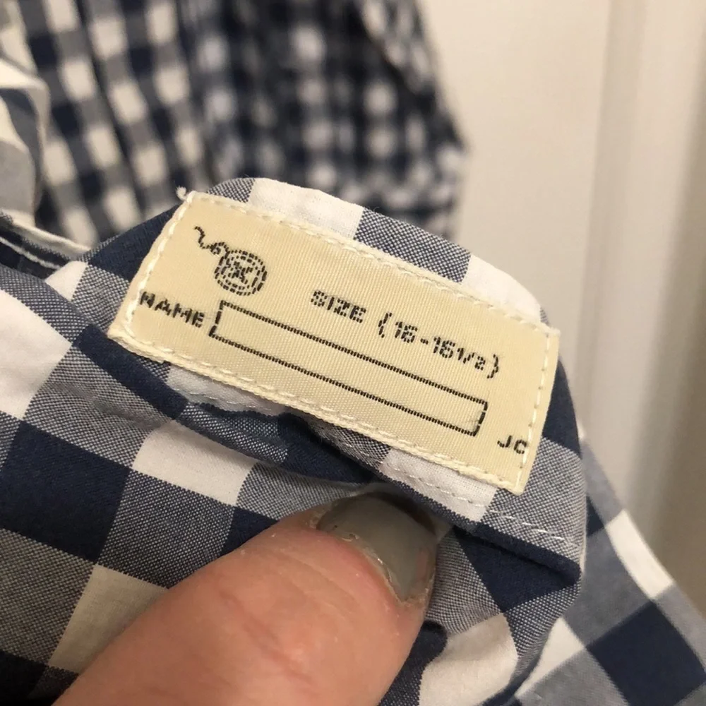 J Crew Buffalo Check Blue White Button Down Shirt Mens 16 - 16.5